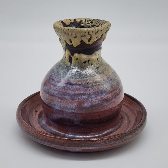 Studio Pottery Handcrafted Multicolor Ceramic Vase or Candle Holder With Drip Gl - Picture 5 of 9